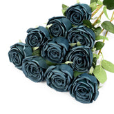 10Pcs Fake Roses Artificial Silk Flowers Faux Rose Flower Long Stems Bouquet For Arrangement Wedding Centerpiece Party Home Kitchen Decor(Peacock Blue)