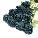 10Pcs Fake Roses Artificial Silk Flowers Faux Rose Flower Long Stems Bouquet For Arrangement Wedding Centerpiece Party Home Kitchen Decor(Peacock Blue)