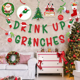 Christmas Decorations β Glittery Drink Up Grinches Banner, Hanging Swirls With Xmas Ornaments For Christmas Party Decor
