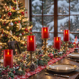 Red Glass Flameless Candles, Battery Operated Led Pillar Candles With Remote Control And Timer, Radiance Candles, Real Wax, Set Of 3,D3 Xh4 5" 6"