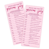 Pink Wedding Shower Games Cards, What Did The Groom Say, 4X9 Inch Bridal Shower Games For 25 Guests, Bride Wedding Receptio Supplies, Bridal Party Supplies Decoration-A07