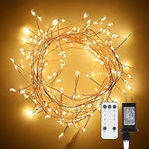 10FT 200 LED Plug In Fairy Lights Warm White Cluster String Lights with Remote Timer 8 Modes Gold Wire for Bedroom Wedding Christmas Decor