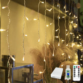 13Ft Icicle Christmas Lights 96 Led, Usb/Battery Powered, Remote Timer, 18 Drops Curtain Fairy Light For Wedding Christm