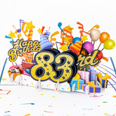 3D Pop Up Happy 83Rd Birthday Card – Blue Design With Glitter Numbers, Balloons, Cakes & Gifts – Unique Bday Card For Dad, Mom, Husband, Wife, Man Or Woman – 5" X 7"
