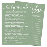Hilarious Baby Shower Game Cards Ideas, 5" X 7" Double-Sided Baby Shower Games For Girl Or Boy, Green Minimalism Gender Reveal Party Supplies - D07