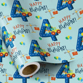 Birthday Wrapping Paper For Boys - Dinosaur Truck Design - 17 Inches X 16.4 Feet