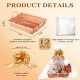 4 Pcs Empty Gift Baskets Bulk To Fill 14 X 10 X 2.8 Inch Thanksgiving Christmas Large Storage Basket With Handle Gift Bags And Golden Bows For Diy Holiday Party (Wood Color)