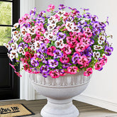 18 Bundles Look Real Artificial Flowers For Outdoors, Realistic Fake Outdoor Flowers Uv Resistant Silk Pansy Flower For Outside Faux Flower Plant For Outdoor Porch Yard, Pink+Purple+White