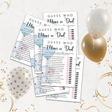 Baby Shower Games & Activity, Guess Who Mom Or Dad Game, Blue Balloon Elephant, Gender Reveal Game Card(5" X 7", 30-Pack)-E08