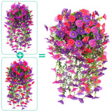 4Pcs Artificial Morning Glory Vines Spring Summer Hanging Flowers For Outdoor With Eucalyptus Leaf, Silk Flowers For Outside Home Garden Patio Decor