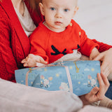 Blue Baby Shower Wrapping Paper - Watercolor Gift Wrap With Funny Elephant, Giraffe, Rabbit, Baby, And Galaxy Design For Baby Shower, Birthday, Christmas - 20×29 Inches, 6 Folded Sheets