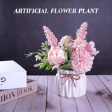 Artificial Potted Flowers Pink, Small Ceramic Vase Fake Flower Plants Desktop Decoration Indoor For Home And Office, Faux Flowers Hydrangea Decora For Table,Bookshelf,Bedroom,Living Room,Party.(Pink)