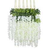 12 Piece Artificial Silk Wisteria Vine 3.6 Feet Ratta Hanging Flower Garland String Home Party Wedding Decor (White)