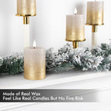 Flameless Led Pillar Candles With Timer For Wreath, Battery Operated Rustic Wax Candles With Remote For Christmas, 8 Batteries Included - Set Of 4 (D 3" X H 4") - Sand Grey/Gold
