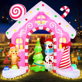 10Ft Christmas Gingerbread Inflatable Archway Outdoor Decoration, Pink Christmas Inflatables With Built-In Colorful Leds