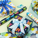 Dinosaur Birthday Wrapping Paper 3 Rolls Happy Birthday Dinosaur Balloon Printed Wrapping Paper For Boys- Mini Roll 17 Inch X 120 Inch(10Feet) Per Roll