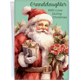 Granddaughter Christmas Card - Large Card Opens To 10" X 7.75" - Made In Chicago - Nostalgic Santa Claus With Gifts - Premium Envelope & Sturdy Mailer - A Classic 1017