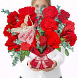 Romantic Rose Pop Up Card, 15.5 Inches Real Size Display 3D Valentine Greeting Card, Happy Valentine'S Day, Paper Flower Bouquet, Decorative Gift For Wife, Includes Envelope & Message Card