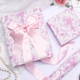 Pink Bow Floral Wrapping Paper Roll – 17 Inch X 33 Feet, Vintage Toile Stone Paper Design For Valentine'S Day, Wedding, Baby Girl Shower, Bridal Shower
