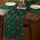 5 Pcs Dark Green Christmas Wreath Table Runner With Placemats Soft Plush Faux Fur 3D Jacquard Table Runner 13 X 72 Inch Winter Kitchen Dining Decor For Home Xmas Holiday Party Decor