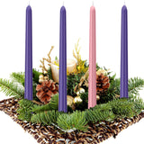 4 Pack Advent Candles Set - 10-Inch Dripless, Unscented, Smokeless, Long-Lasting Advent Tapered Candles For Christmas, Hand-Poured In Pink And Purple