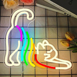 Cat Rainbow Neon Sign Dimmable LED Kitten Wall Light for Bedroom Kawaii Room Decor Gifts for Girls Kids