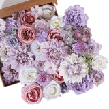 36 Pcs Artificial Flowers Combo Purple Flowers Mix Silk Flowers Dahlia Roses With Stems For Wedding Bridal Bouquets, Baby Shower, Floral Arrangement, Table Centerpieces