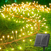 10FT 120 LED Solar Fairy Lights Outdoor Waterproof Warm White Firecracker String Lights with 8 Modes for Patio Garden Yard Party Decor
