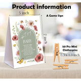 Boho Floral Themed Baby Shower Games, Dont Say Baby Game, Pack Of 1 Sign And 50 Mini Wooden Clothespins, Sage Green Butterfly Baby Shower Decorations, Gender Reveal Party Supplies