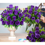 Artificial Rose Flowers - 4Bouquets Realistic Fake Silk Roses For Wedding Party Home Centerpieces Office Diy Cemetery Grave Decoration (Pack Of 4, Purple)