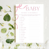 Pink Bow Baby Shower Games, Baby Word Scramble Game Set, 5"X7" & 25 Pcs Gender Neutral Party Decorations Supplies Favors Ideas-B05