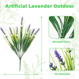24 Bundles Artificial Plants Outdoor, Uv Resistant Lavender Flowers Artificial Plastic Fake Lavender With Monkey Grass For Garden Porch Patio Yard Window Box Planter Decor(Grass With Purple Flowers)