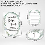 Greenery Baby Shower Party Game Set, Guess The Baby Food, 1 Standing Sign With 25 Answer Cards & 6 Number Cards, Gender Reveal Party Game Decoration Supplies(5"X7") - Food-D01