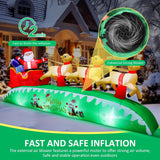 12Ft Long Christmas Inflatables Outdoor Decorations, Santa Sleigh And Reindeer Blow Up Yard Decorations With Built-In Su