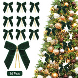 16Pack Red Velvet Christmas Bows For Christmas Tree, Small Decorative Twist Tie Ribbons For Wreath, Gift Wrapping, 3.5X3.5 Inch (Dark Green)