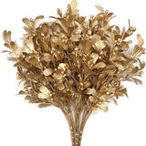Christmas Artificial Flowers, Golden Leaves Branches Plants Fake Berry Plant Decor For Wedding Bridal Bouquet Party Indoor Outdoor Diy Home Table Centerpieces Arrangements Decoration - Gold 3 Pack