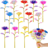 12 Pcs Galaxy Rose Flowers Valentine'S Day Gift Flowers With Stems Gift For Her Forever Preserved 24K Fake Crystal Rose For Mother'S Day Birthday Wedding Decor, 10'' (Multicolor)