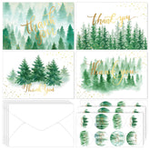 32 Pack Christmas Forest Thank You Cards With Envelopes & Stickers Green Woodland Watercolor Blank Gift Card Xmas Holiday Cards For Wedding Baby Shower Birthday, 4 X 6 Inch