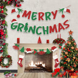 Christmas Decorations – Glittery Merry Grinchmas Banner And Christmas Garland For Grinch Christmas Decoration Grinch Decorations
