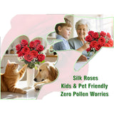 10 Stems Artificial Roses Bouquet With 4Pcs Artificial Baby'S Breath 6Pcs Artificial Eucalyptus Leaves Stems, For Silk Floral Arrangement Or Space Decoration (Red)