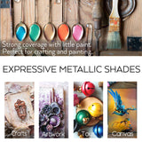 Metallic Acrylic Paint Set Of Premium 24 Colors With 12 Brushes?Professional Grade Metallic Paints With Bottles (2Fl Oz 60Ml), Rich Pigments Of Non Fading And Toxic Paints For Artist Hobby Painters