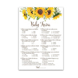 Sunflower Baby Shower Trivia Game – Pack Of 25 Cards – Gender Neutral Yellow Rustic Summer Fall Baby Shower Games, Autumn Or Halloween Baby Party Game, Fun Baby Shower Activity G335-Trv