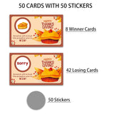 Happy Thanksgiving Scratch Off Game Cards, Pumpkin Lottery Raffle Tickets, Fall Festival Party Activities & Decorations, Autumn Harvest Games Ideas (50 Pack)-02