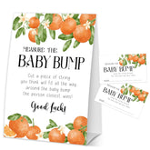 How Big Is Mommys Belly Game, Measure The Baby Bump Baby Shower Game, Orange Summer Baby Shower Party Decorations & Supplies, 1 Sign & 50 Guess Cards-A08