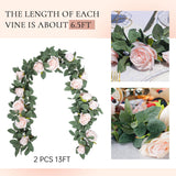 2 Pcs 13Ft Artificial Eucalyptus Flower Garland With Fake Silk Rose Flower Vine Rose Leaves Greenery Garland For Wedding Arch Table Wall Backdrop Party Room Decor (Pink)