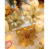 Poinsettias Artificial Christmas Flowers Decorations - 30 Pcs 3 Styles Artificial Gold Poinsettia Flowers For Christmas Tree,Artificial Holly Berry Stems Fake Poinsettia With Clips For Outdoor Decor