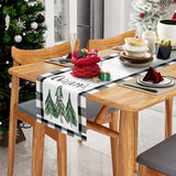 Merry Christmas Trees Table Runner 72 Inch Xmas Winter Holiday Black And White Buffalo Plaid Table Cloth Decorations For Home Dining Room Party Decor