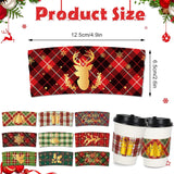 60Pcs Christmas Coffee Tea Cup Sleeves 10 Designs Buffalo Plaid Merry Christmas Jacket Sleeves For 12 And 16Oz Disposable Paper Cup For Xmas Hot Chocolate Cocoa Cold Beverage