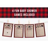 Lumberjack Boy Baby Shower Games, Bingo, Find The Guest, The Price Is Right, Who Knows Mommy Best, 25 Games Each