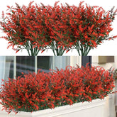 16 Bundles Outdoor Artificial Lavender Fake Uv Resistant No Fade Flowers Shrubs, Faux Plastic Greenery For Hanging Plants Garden Porch Window Box Home Wedding Decor (Orange Red)